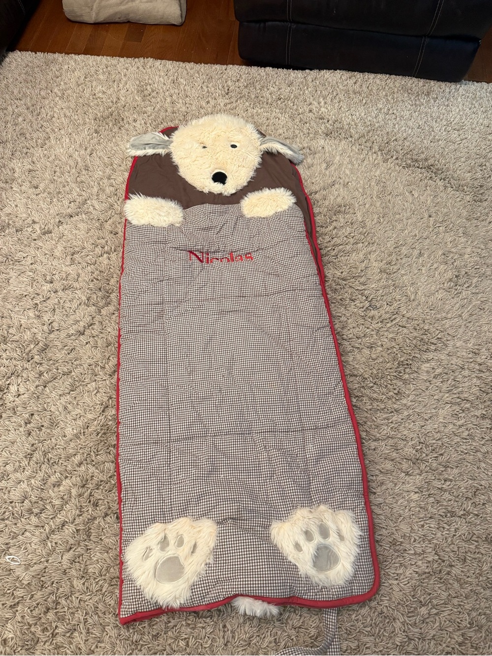 Plush Animal Sleeping Bag with Paw Details - Red Trim Pottery Barn